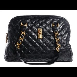 NWT MARC JACOBS Lacquered Goatskin Quilted Karlie Satchel Black